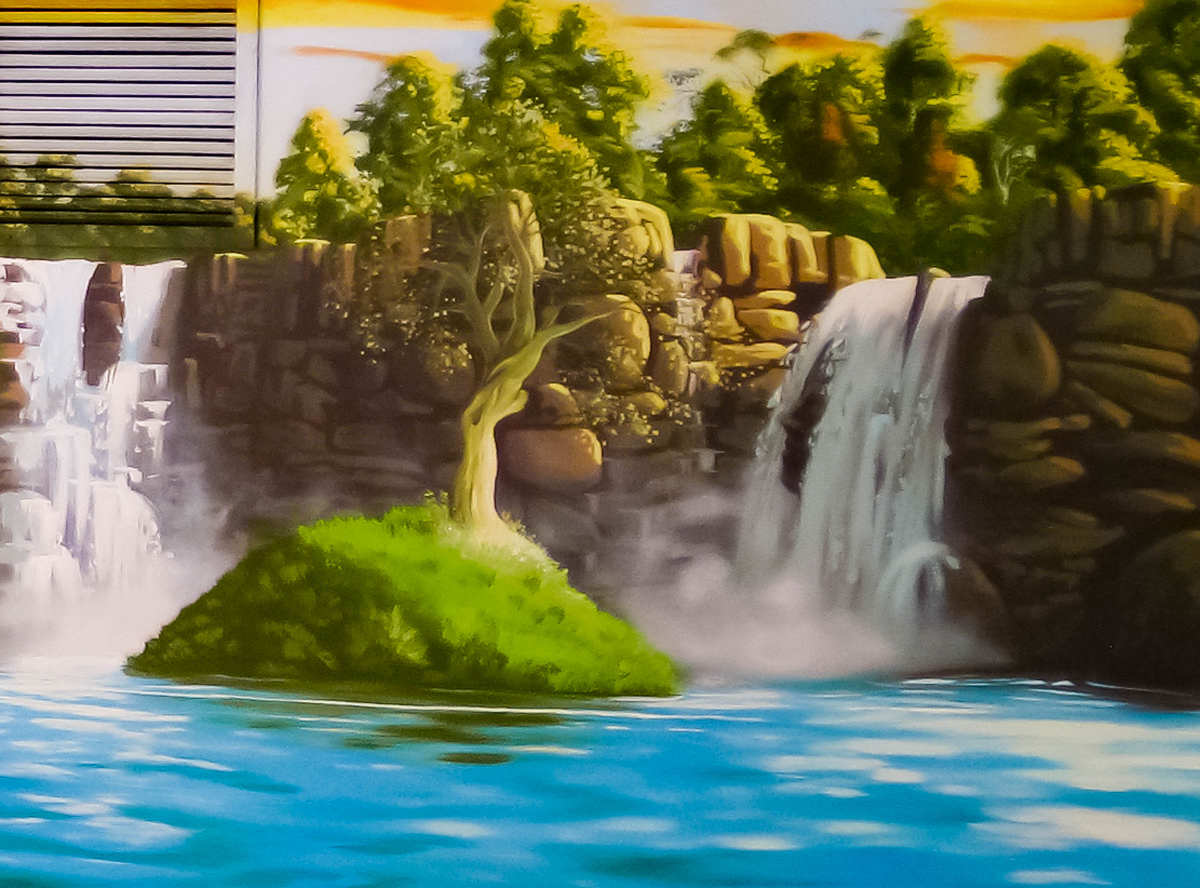 pool waterfall oasis mural