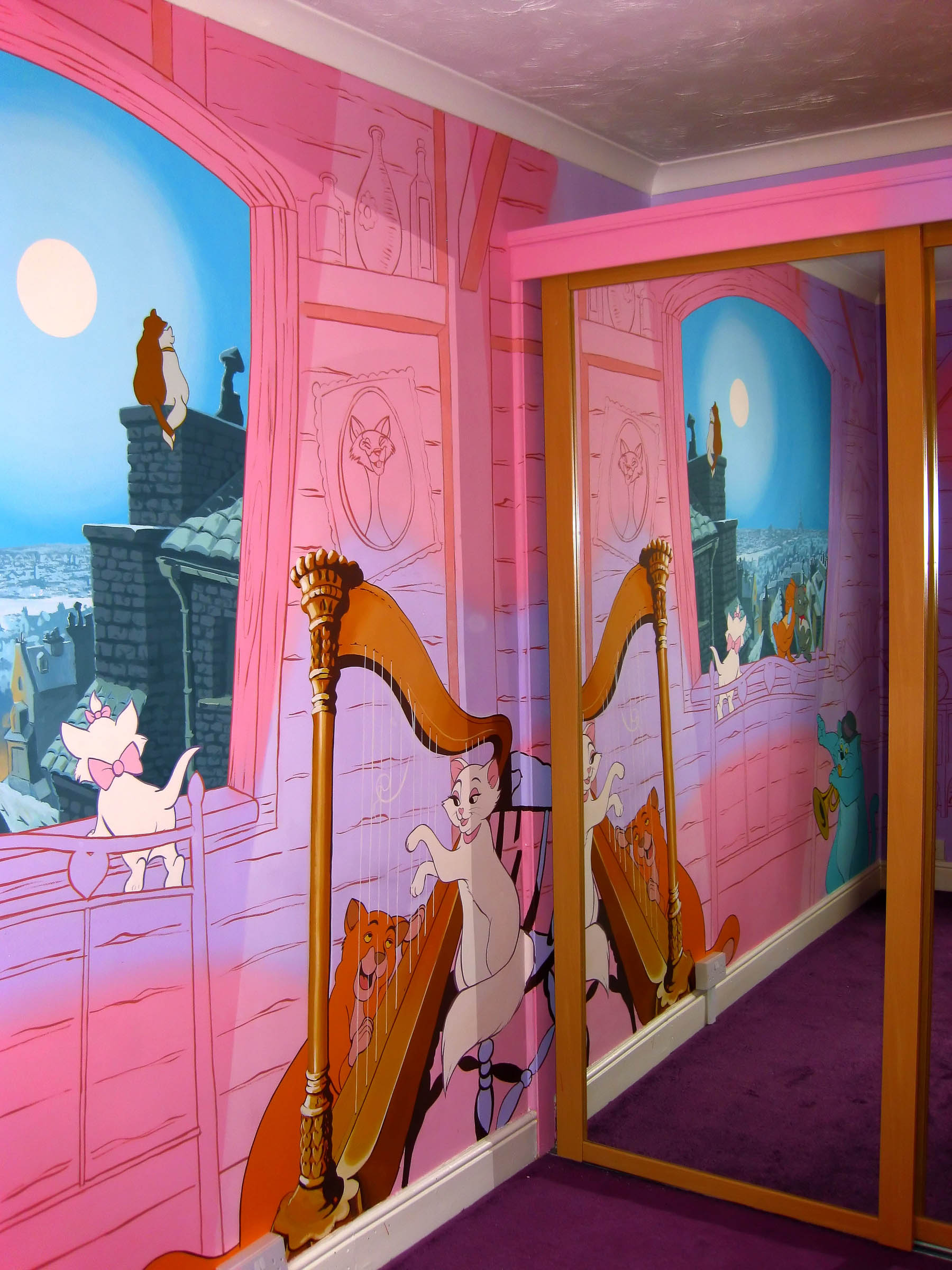 Aristocats Wall Mural corner with mirrored fitted wardrobes
