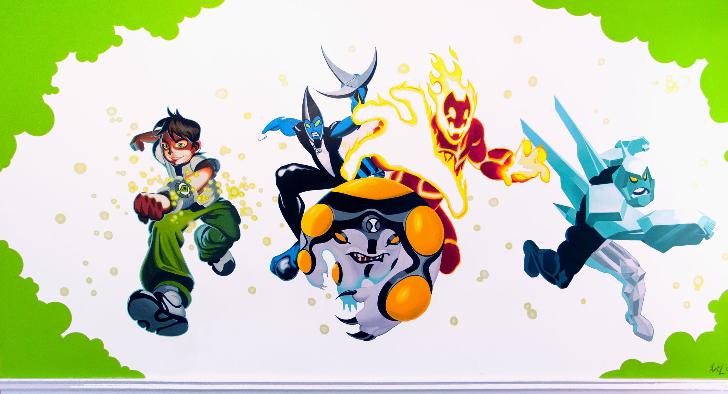 Ben 10 mural, painted on the first wall