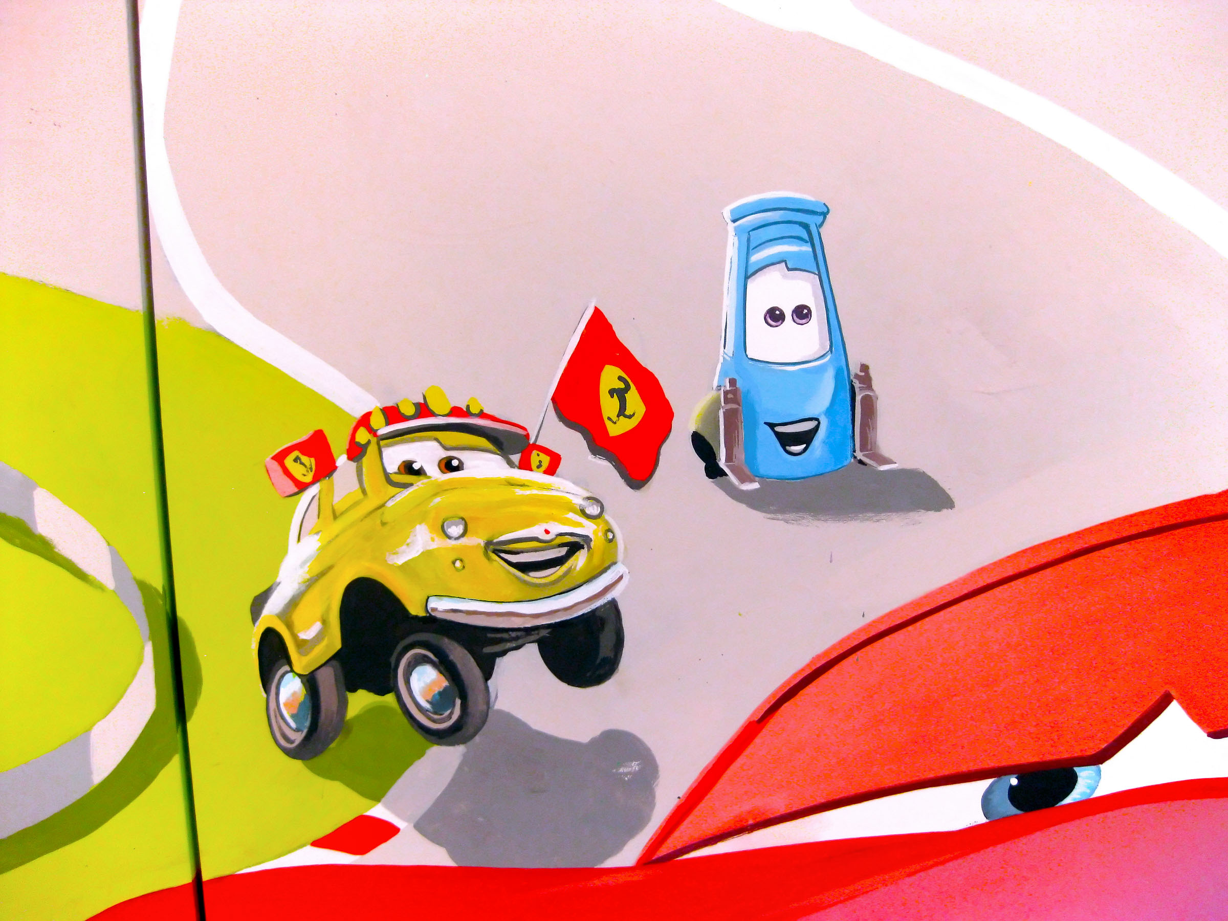 Luigi and Guido in Cars mural