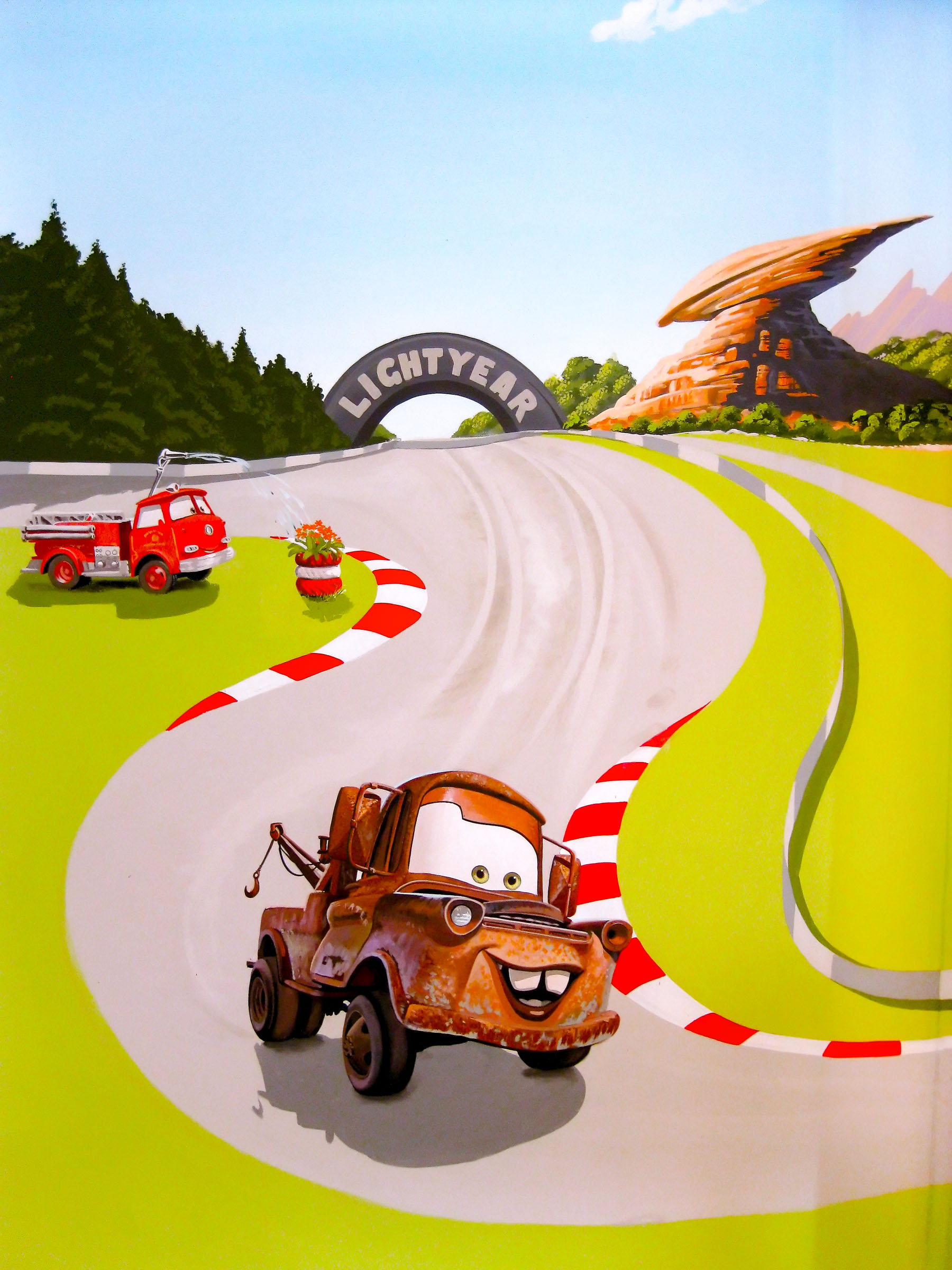Mater and Red in Emma Bunton and Jade Jones Cars mural