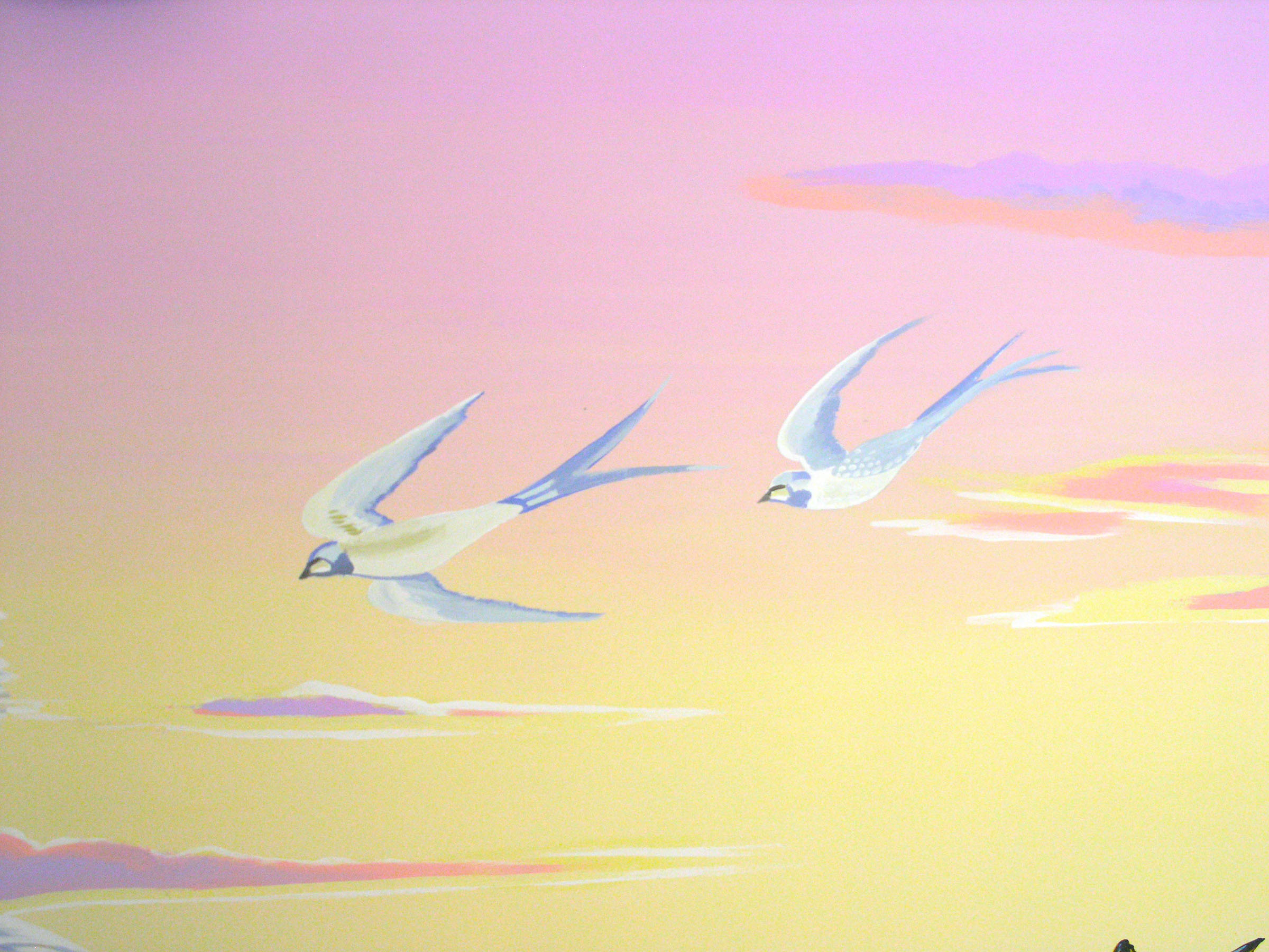 Swallows in sunset children's mural