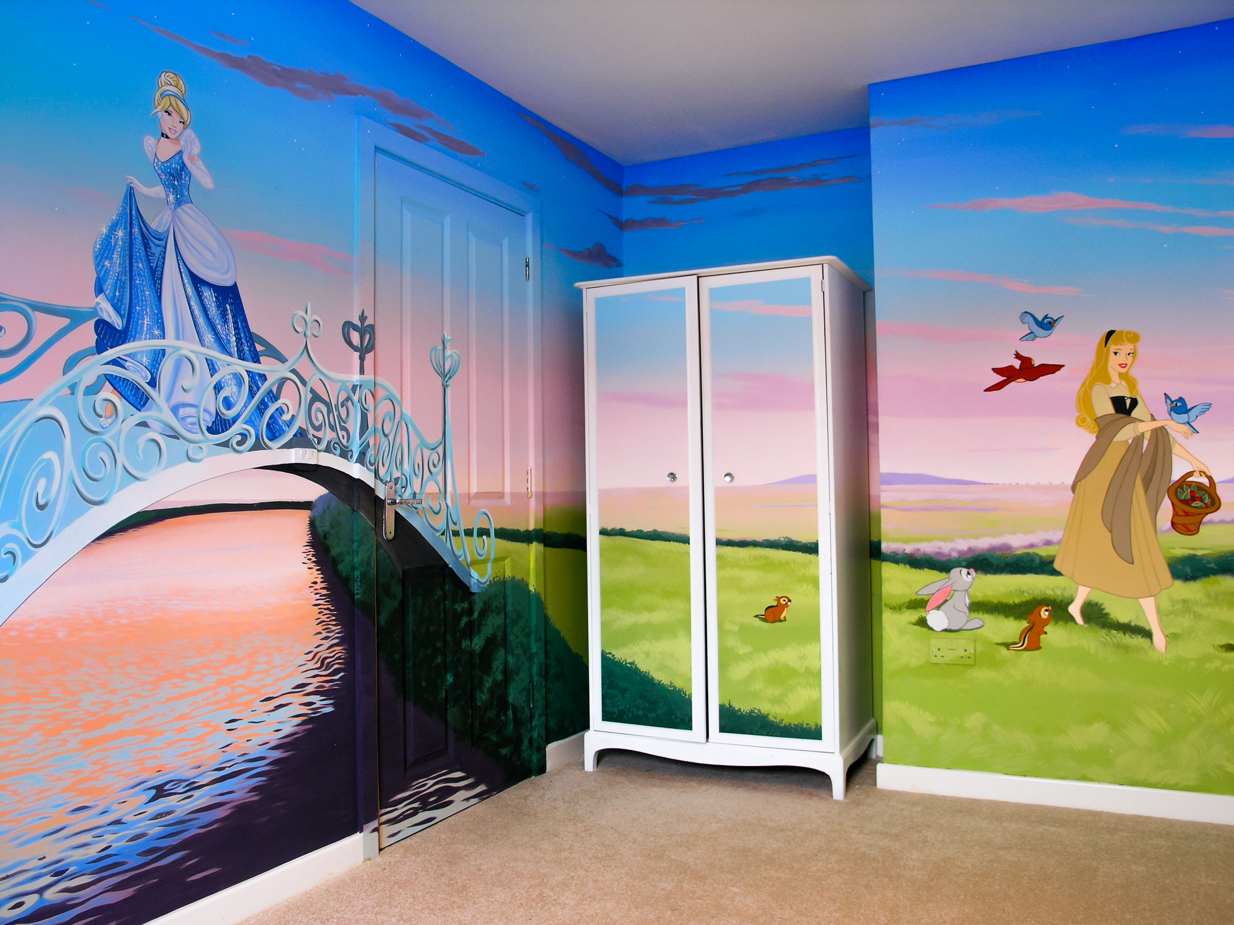 Disney Bedroom Mural with matching wardrobe, hand-painted and varnished for protection