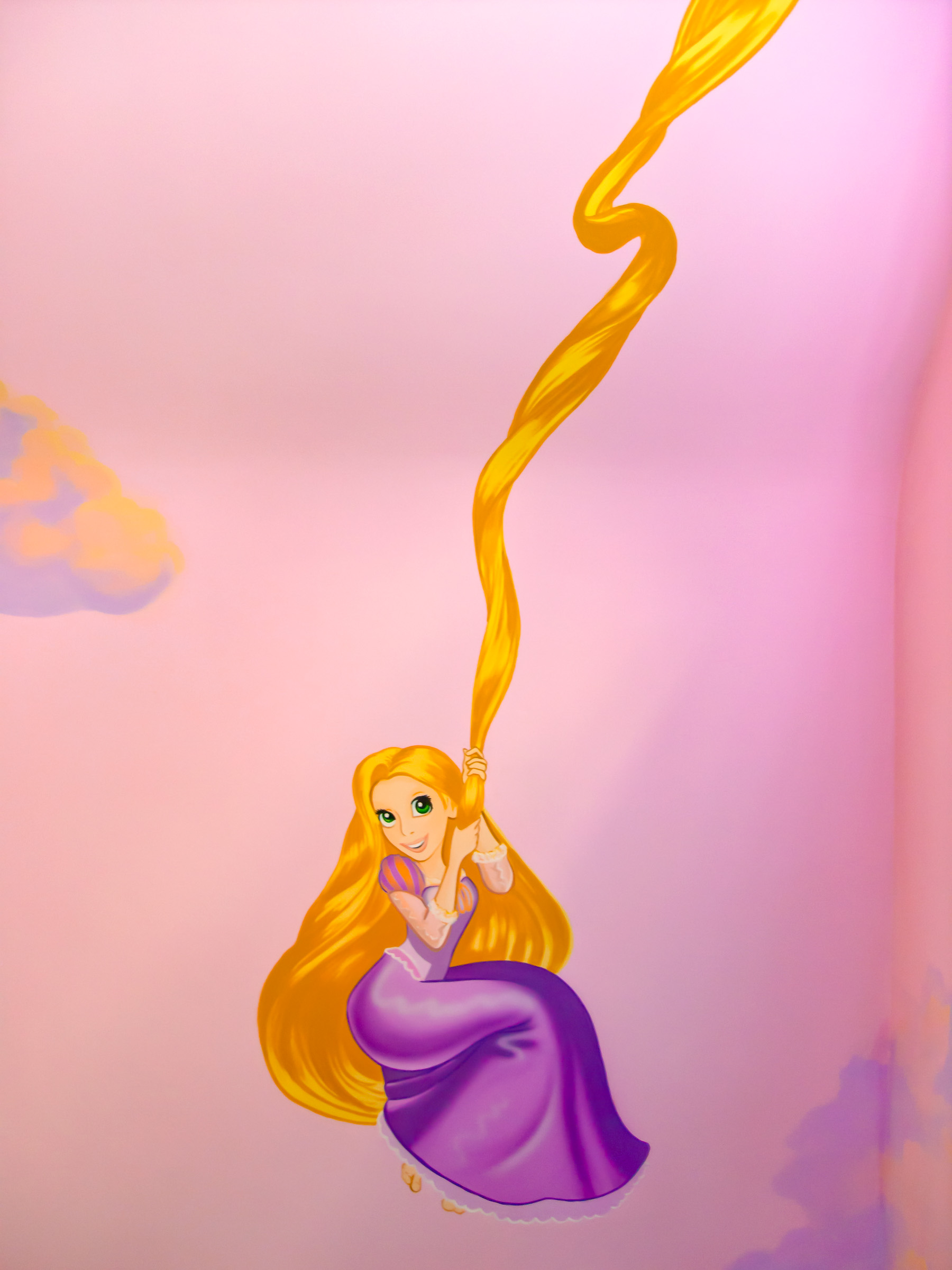 Rapunzel from Tangled using her hair to swing on, disney mural