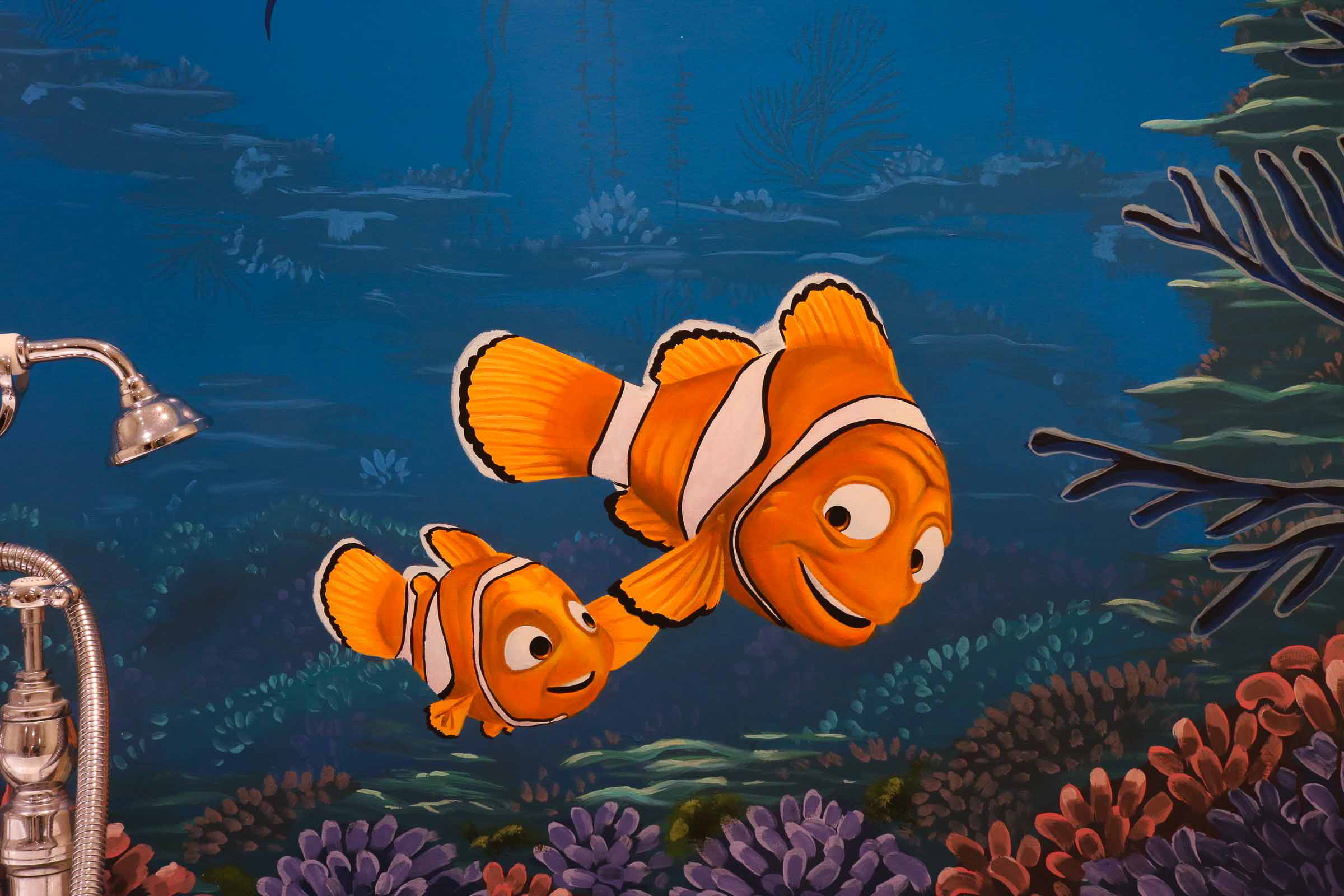 Marlin and Nemo effective coral reef mural background