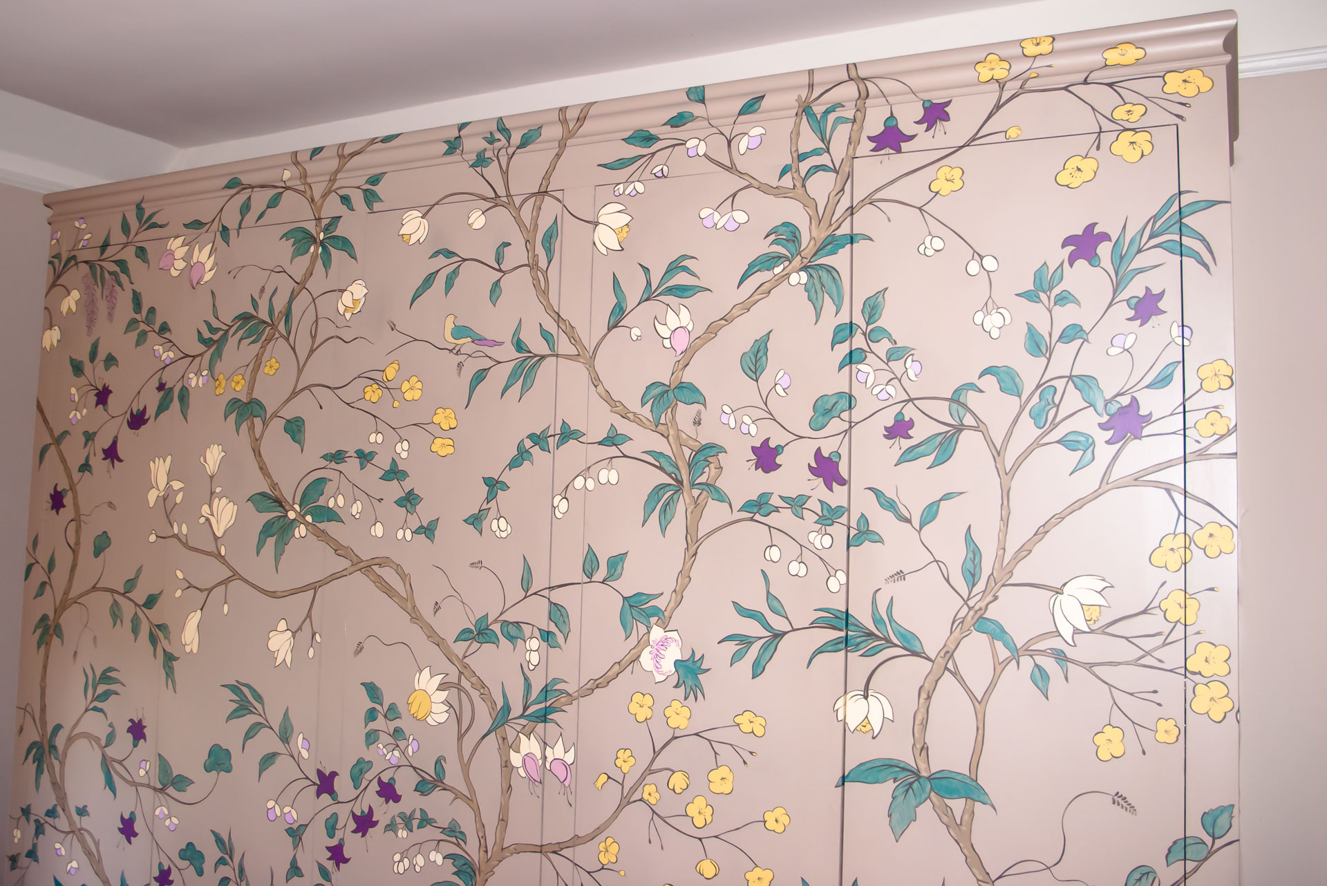 Decorative Floral Design Wardrobe, Hand-Painted | Sacredart Murals