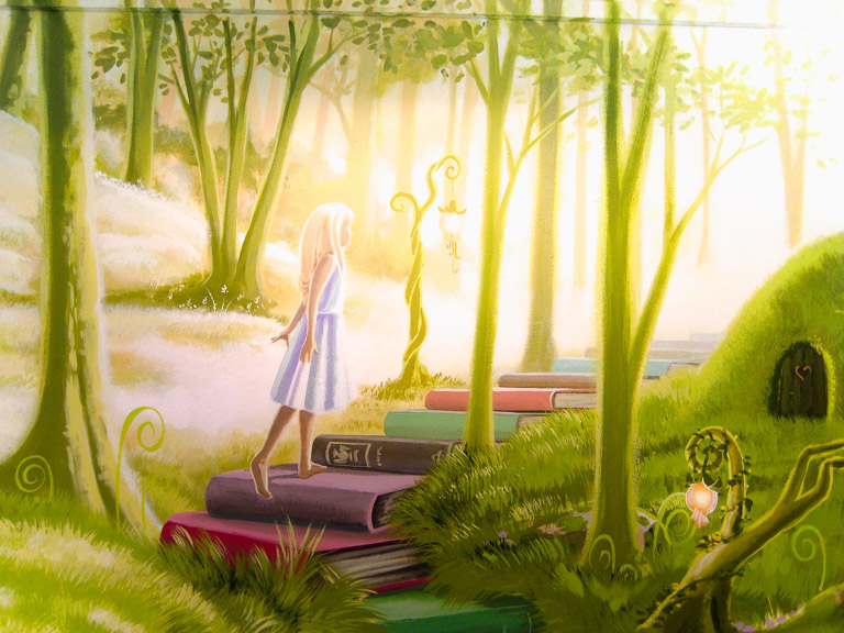 Woodland mural in school library