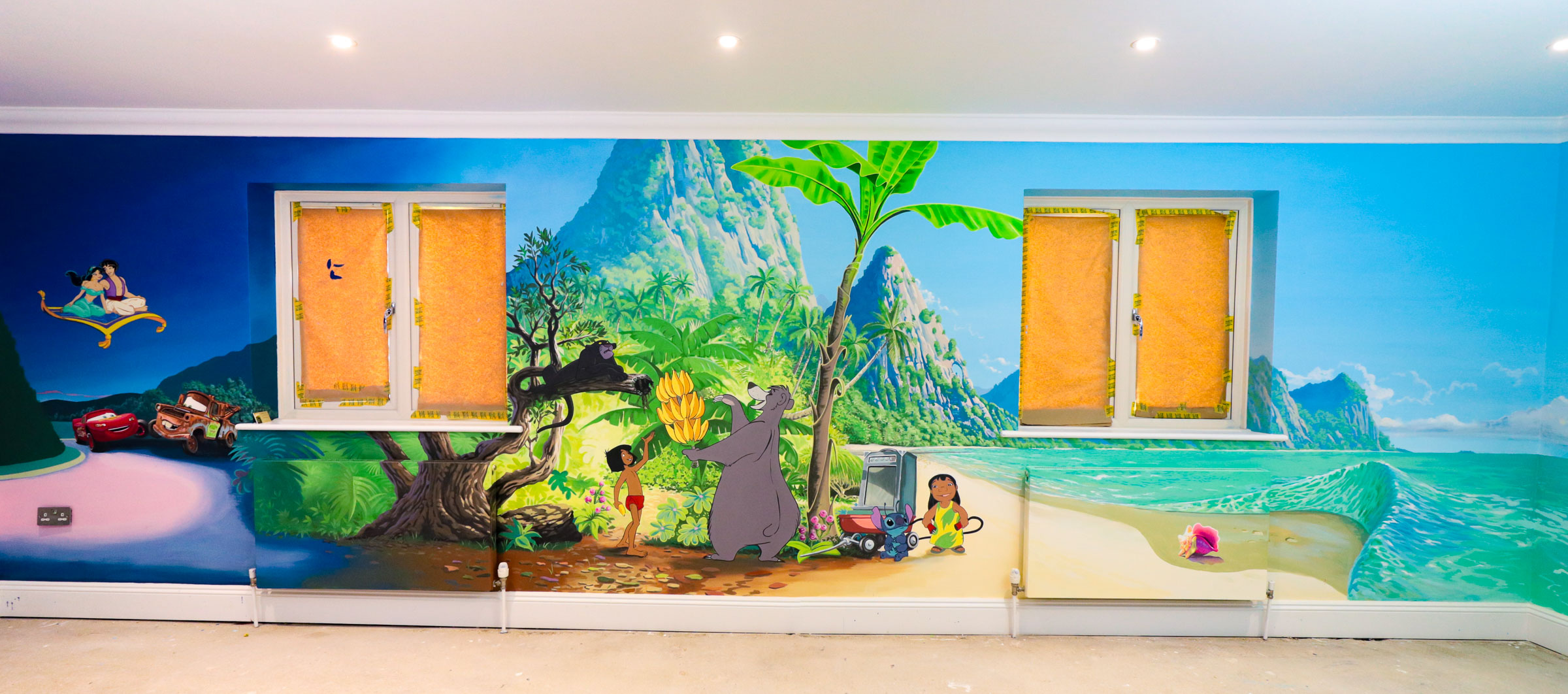 Playroom mural, Moana background scene with Ariel and the more Little Mermaid characters