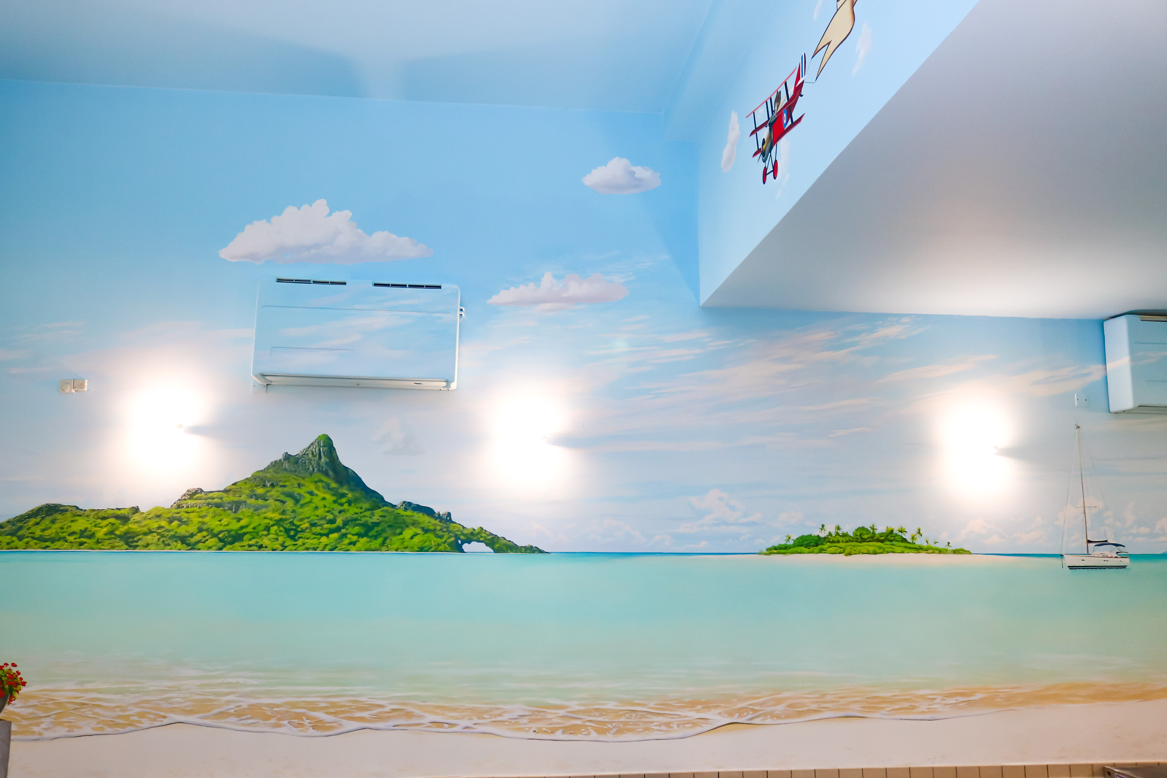 Caribbean Islands Mural around private indoor pool in the UK