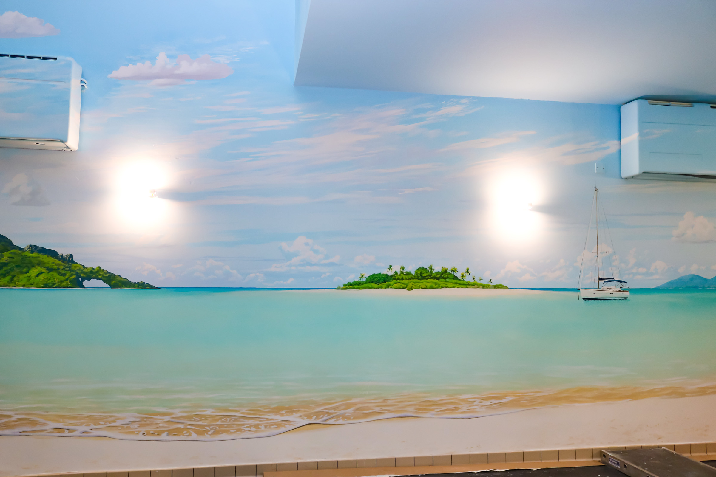 Caribbean Islands Mural around private indoor pool in the UK