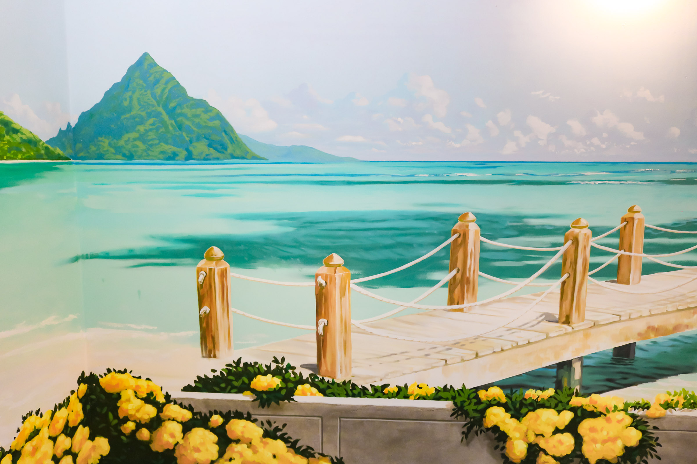 Caribbean Islands Mural around private indoor pool in the UK