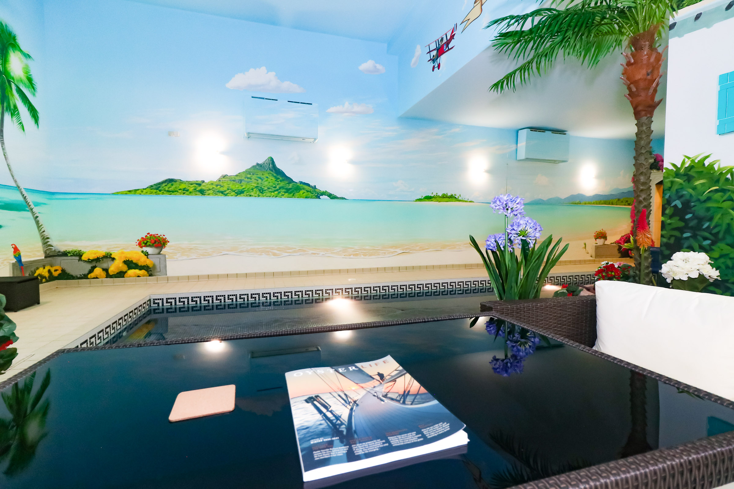 Caribbean Islands Mural around private indoor pool in the UK