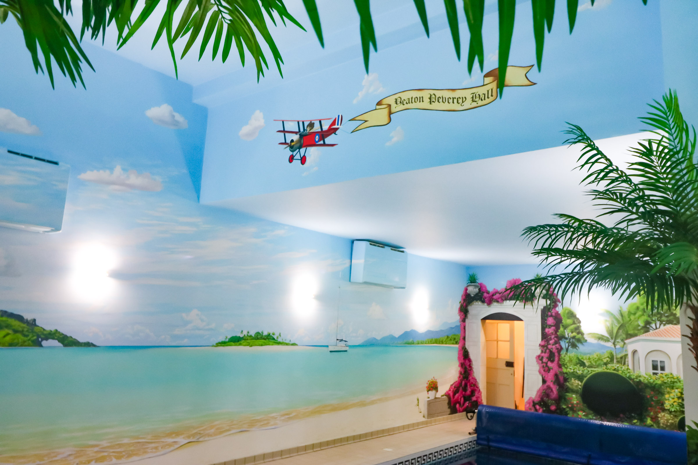 Caribbean Islands Mural around private indoor pool in the UK