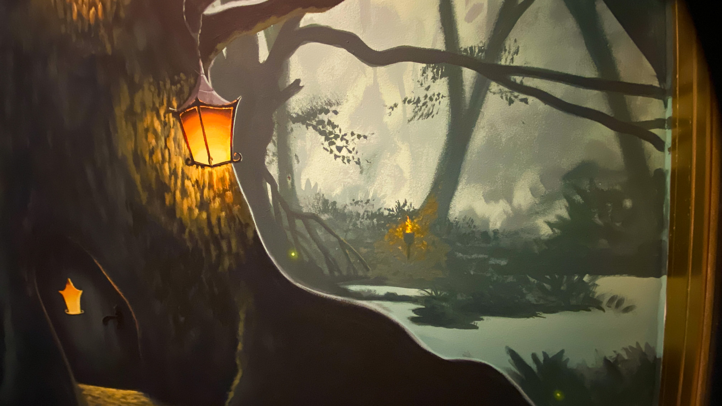 Lantern lit swamp Mural with large tree