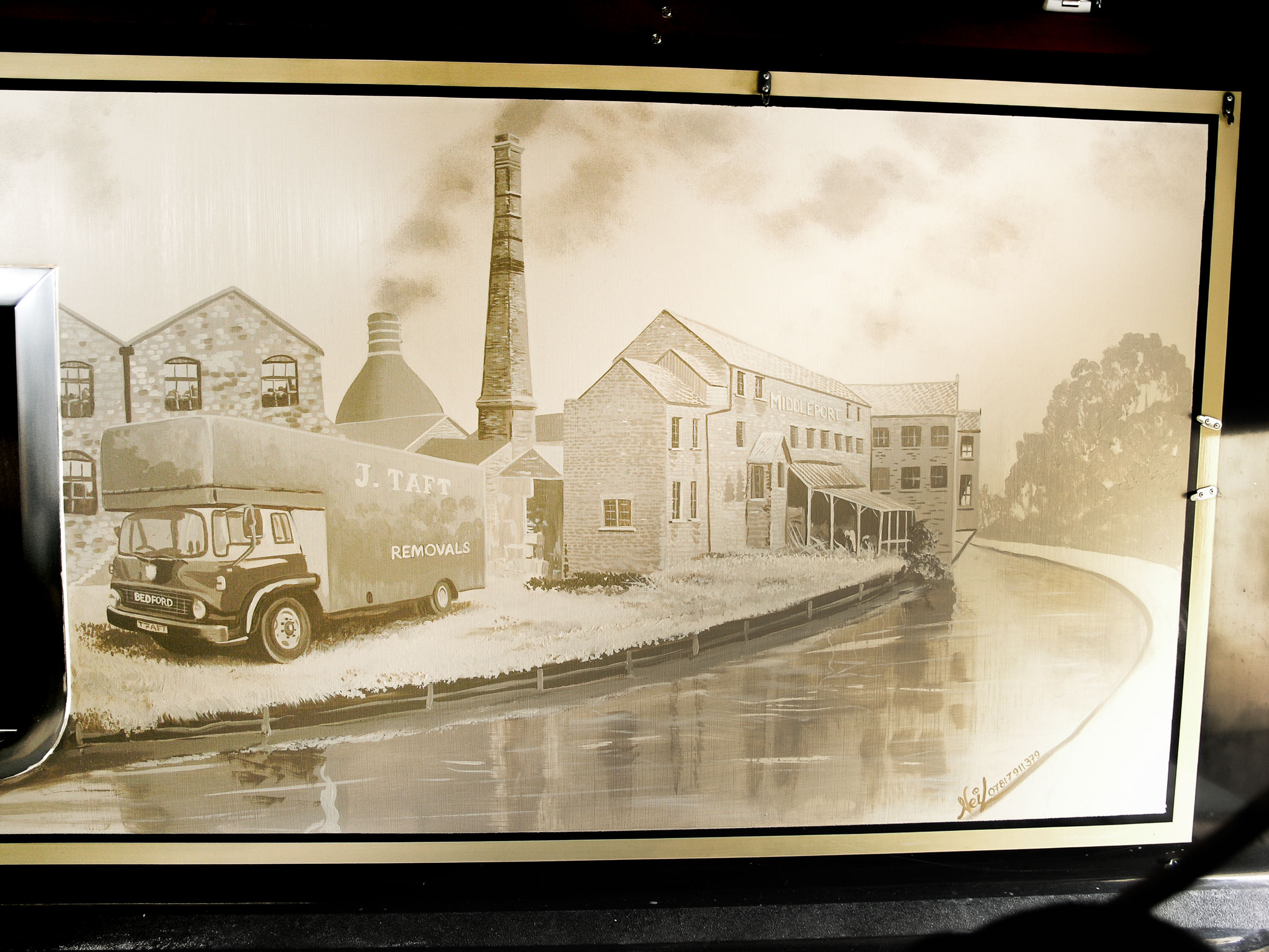 Mural panel depicts Middleport Pottery, here captured in the 60s, and now featuring on the BBC's "Great Pottery Throwdown"