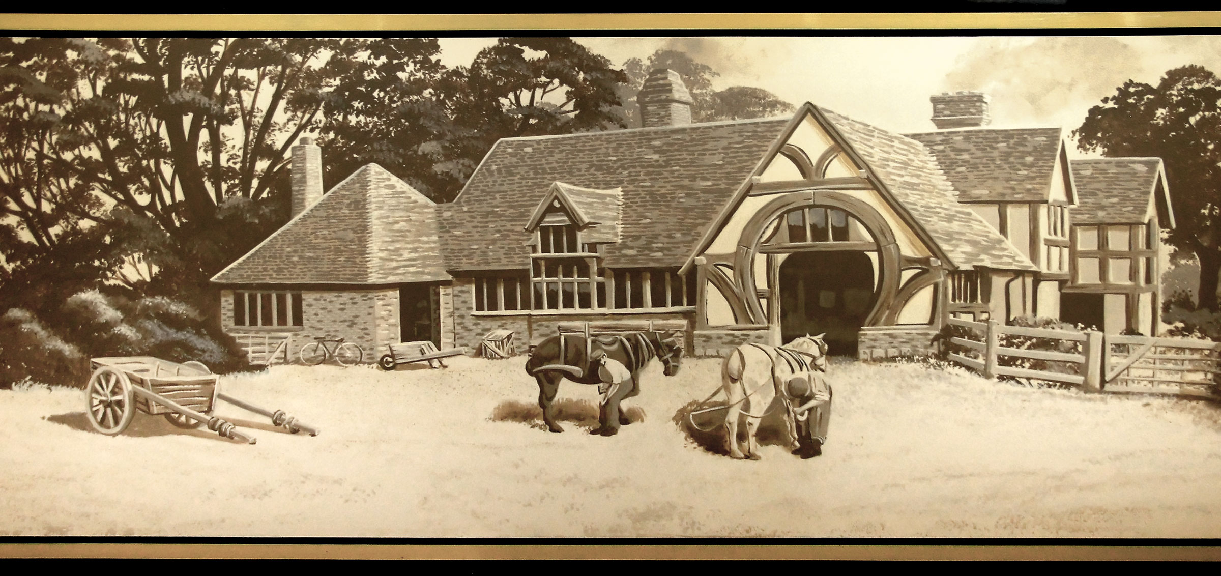 This panel of the mural shows a local Smithy