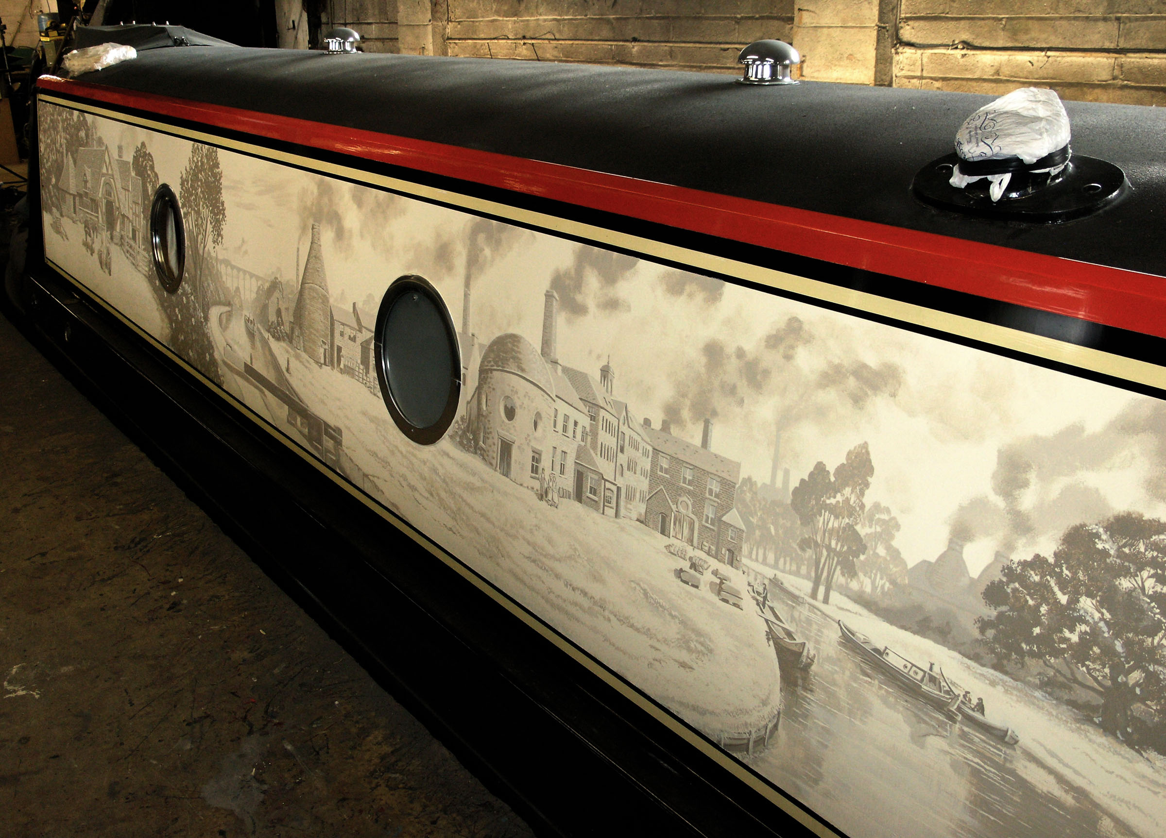 Front left hand side of the narrow boat mural