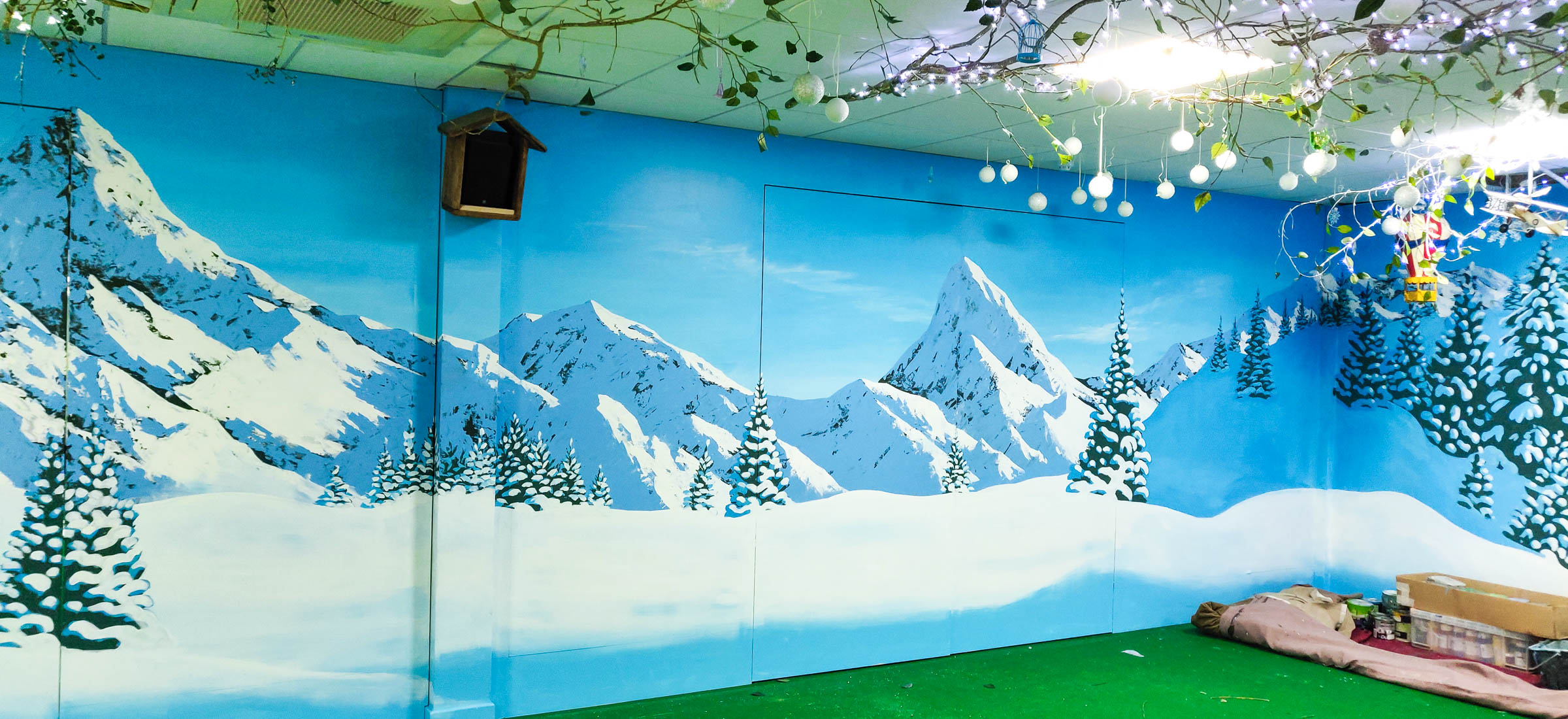 winter snow mountains mural for playcenter