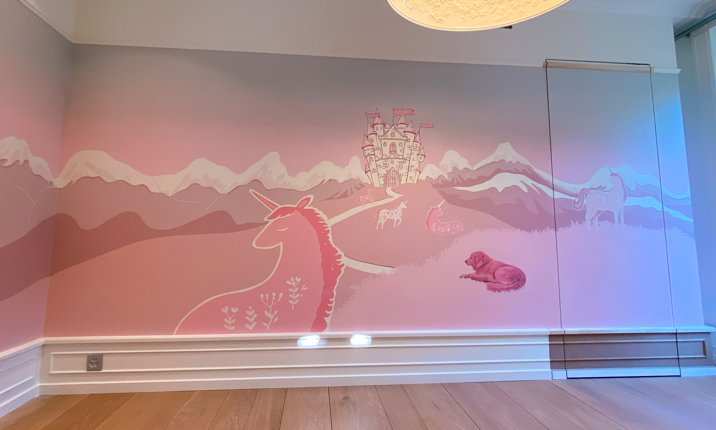 Pretty in Pink Mural - overview of the feature wall