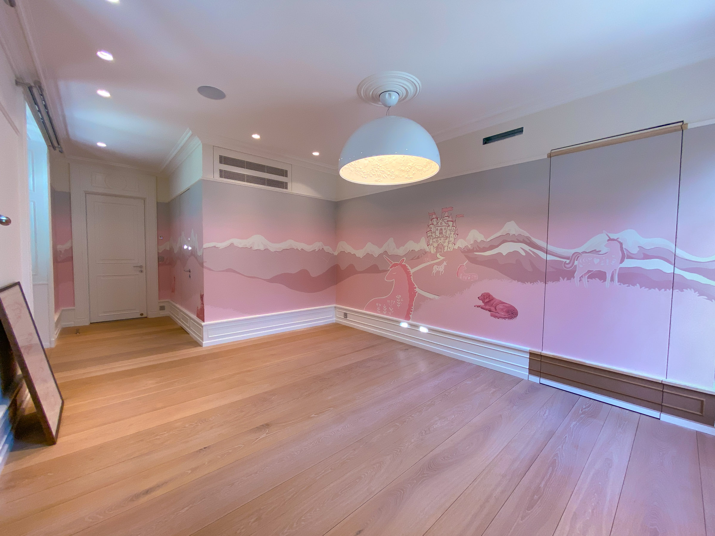 and lastly a few more shots of the Pretty in Pink Mural, showing the aspect and overview of the room, before the rest of the furniture moved in!<