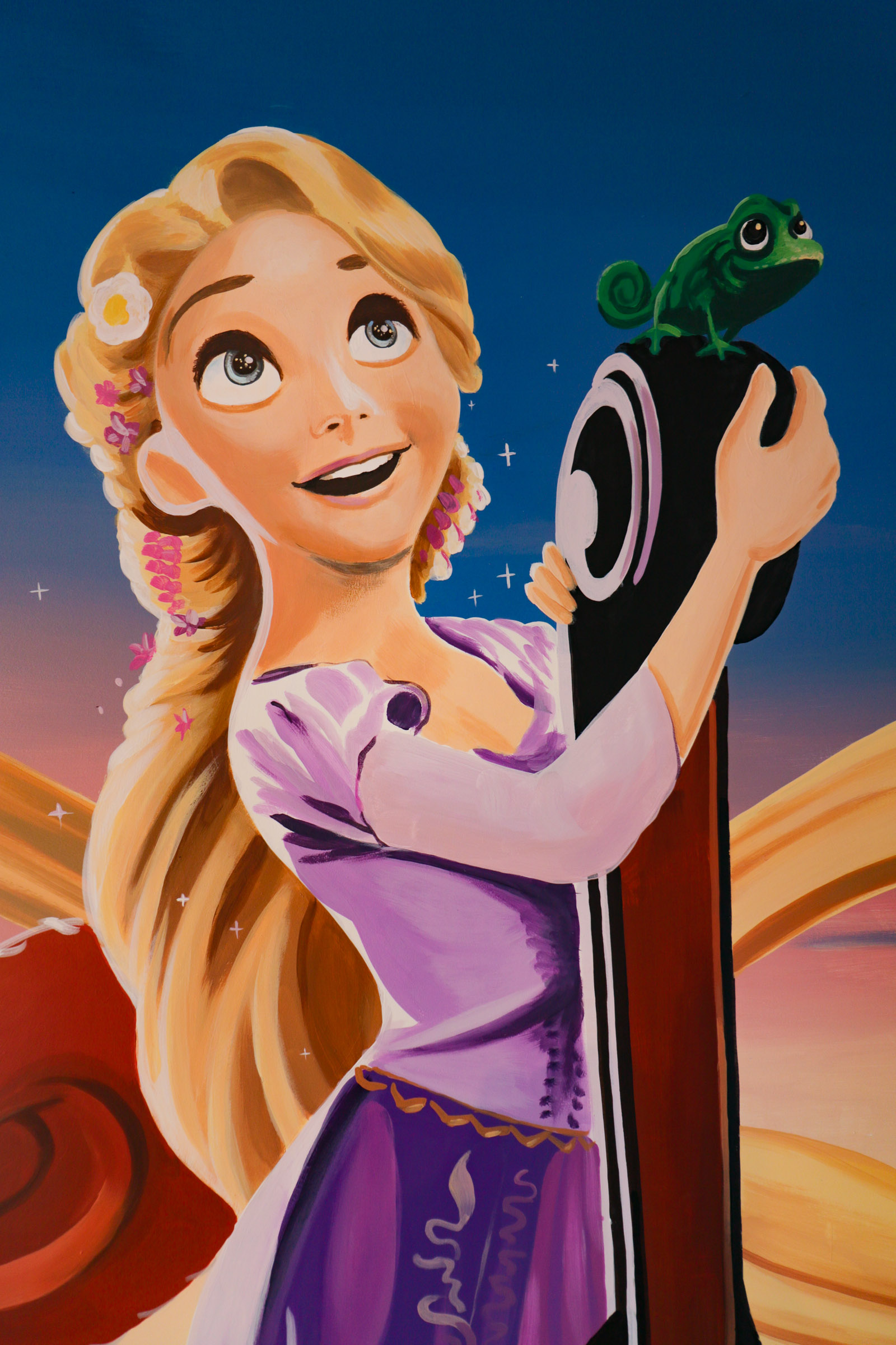 Pascal's moment captured with Rapunzel in this close up detail of the Tangled Mural
