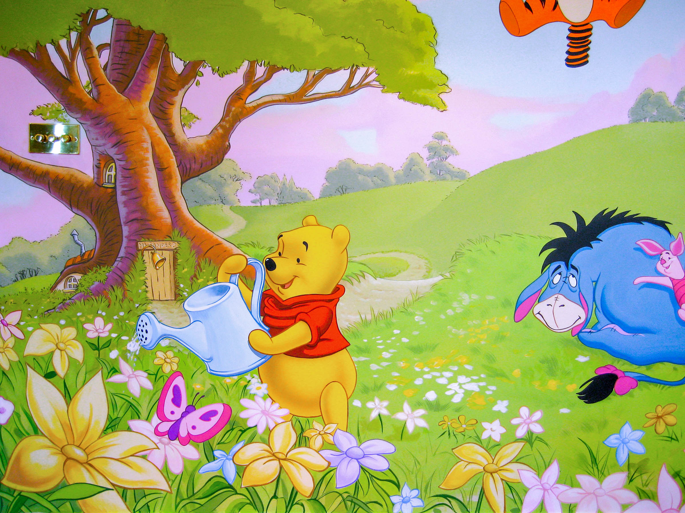 winnie-the-pooh-mural-watering-flowers