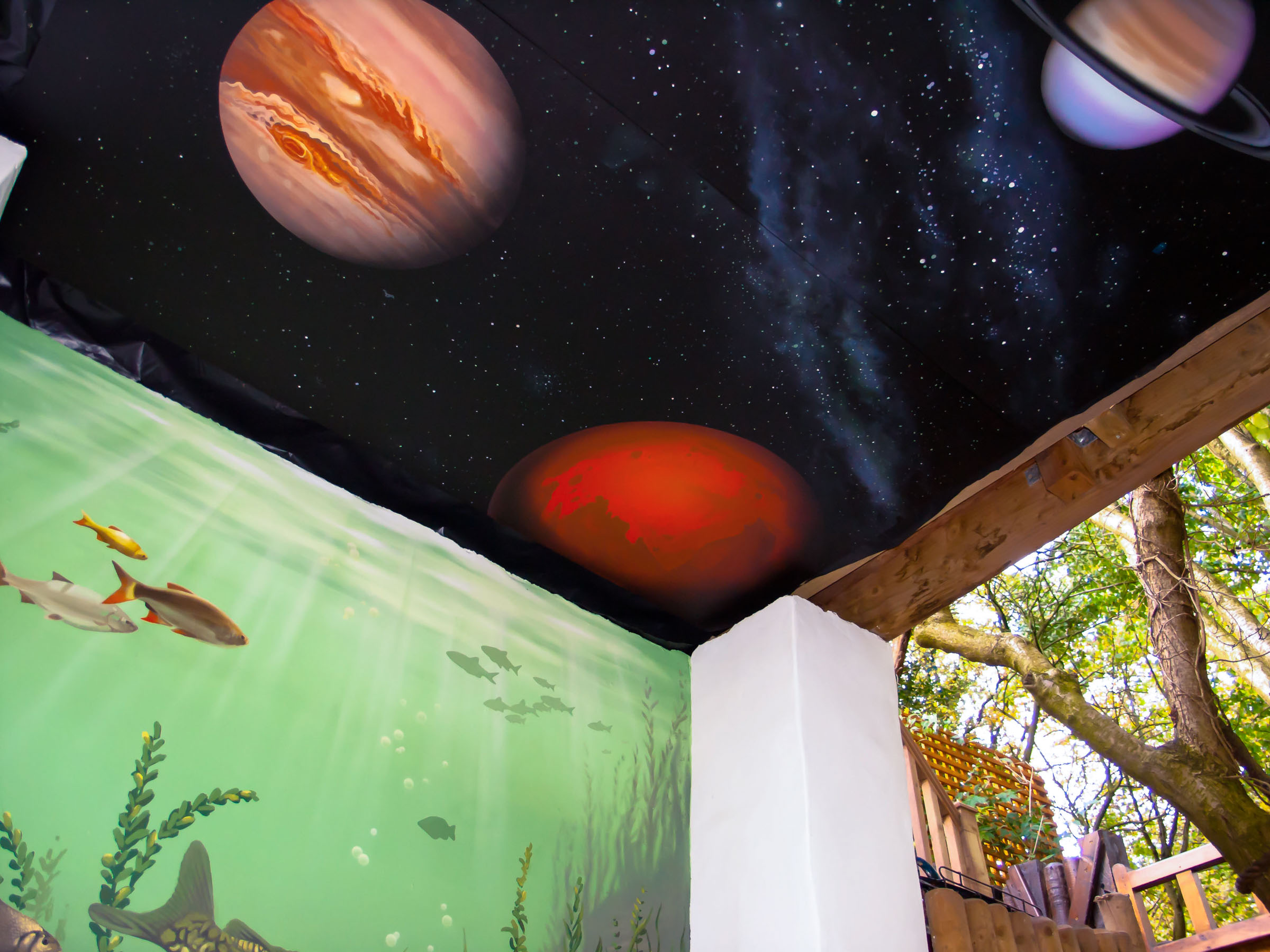 Solar System on outside arbor ceiling