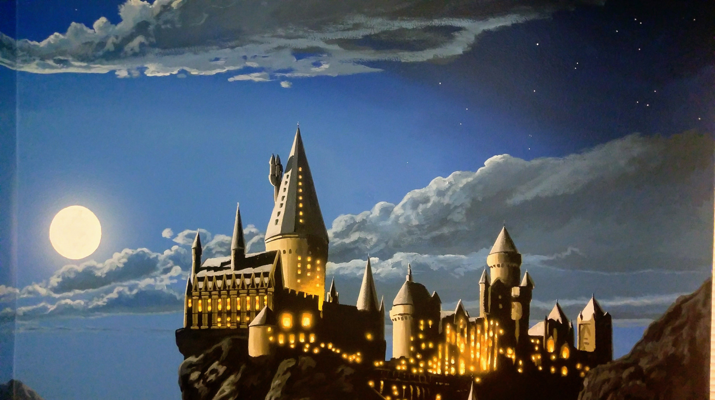 Harry Potter Mural - Hogwarts under a full moon