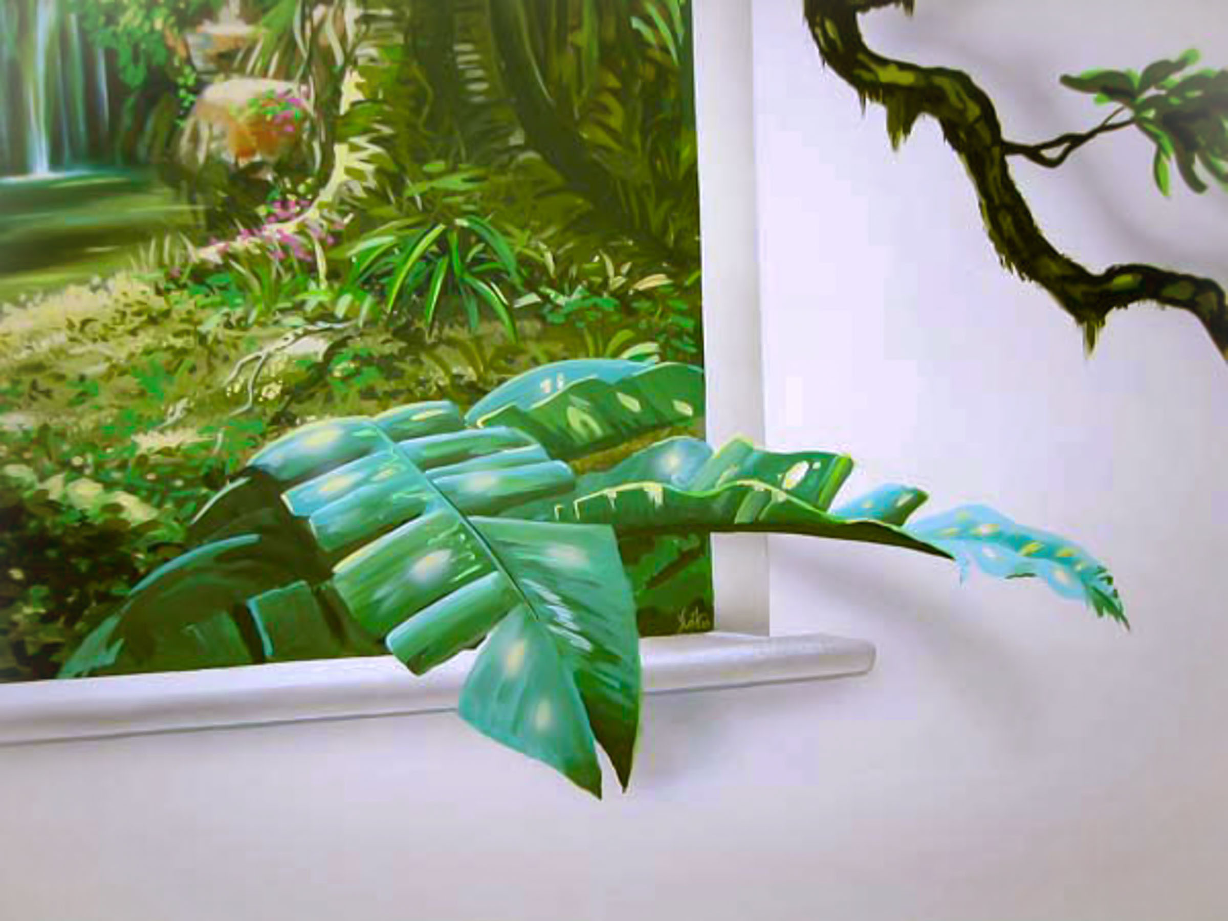 painted 3D jungle leaves