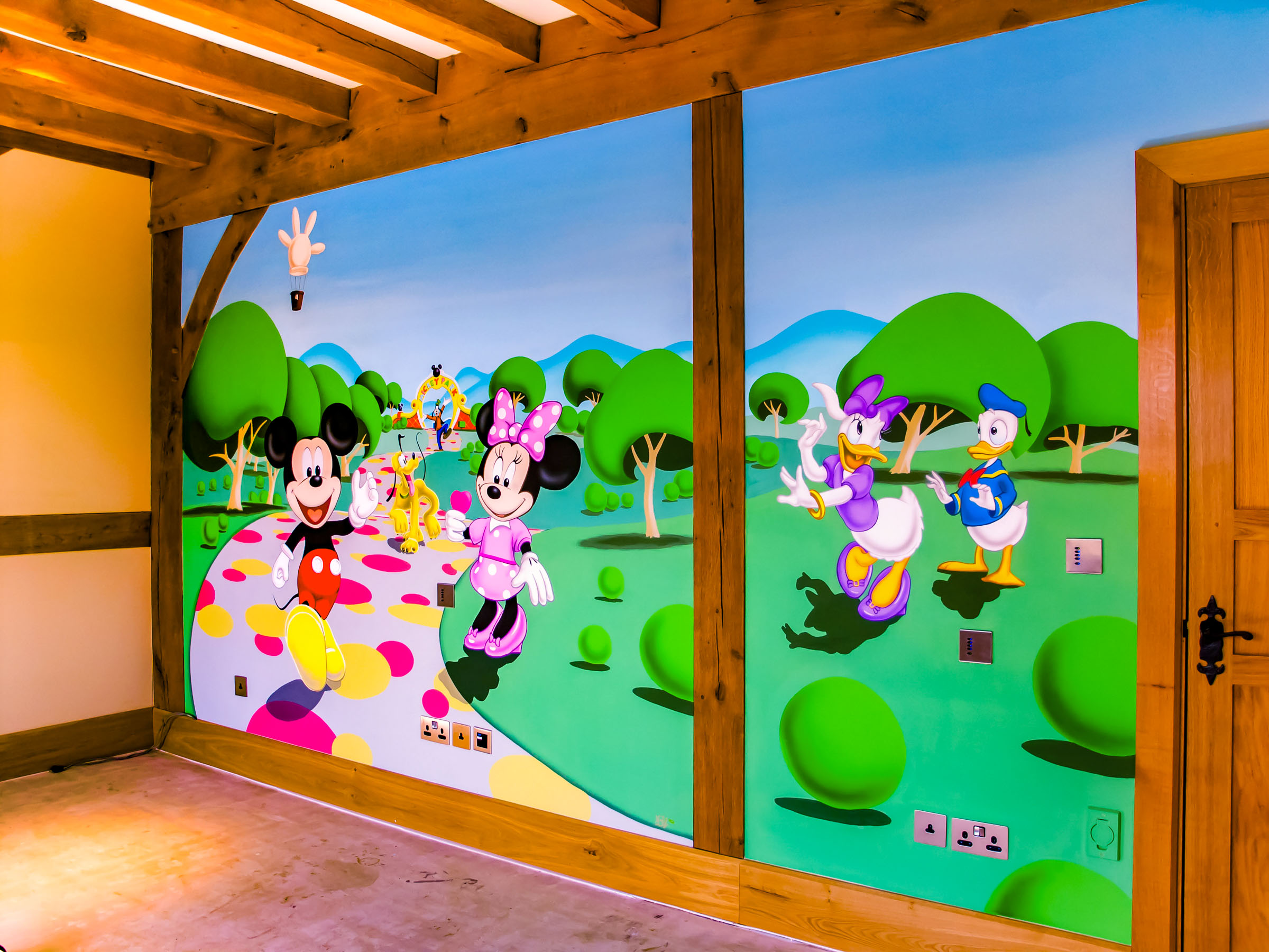 Mickey's Clubhouse Wall Mural, hand painted in girl's bedroom