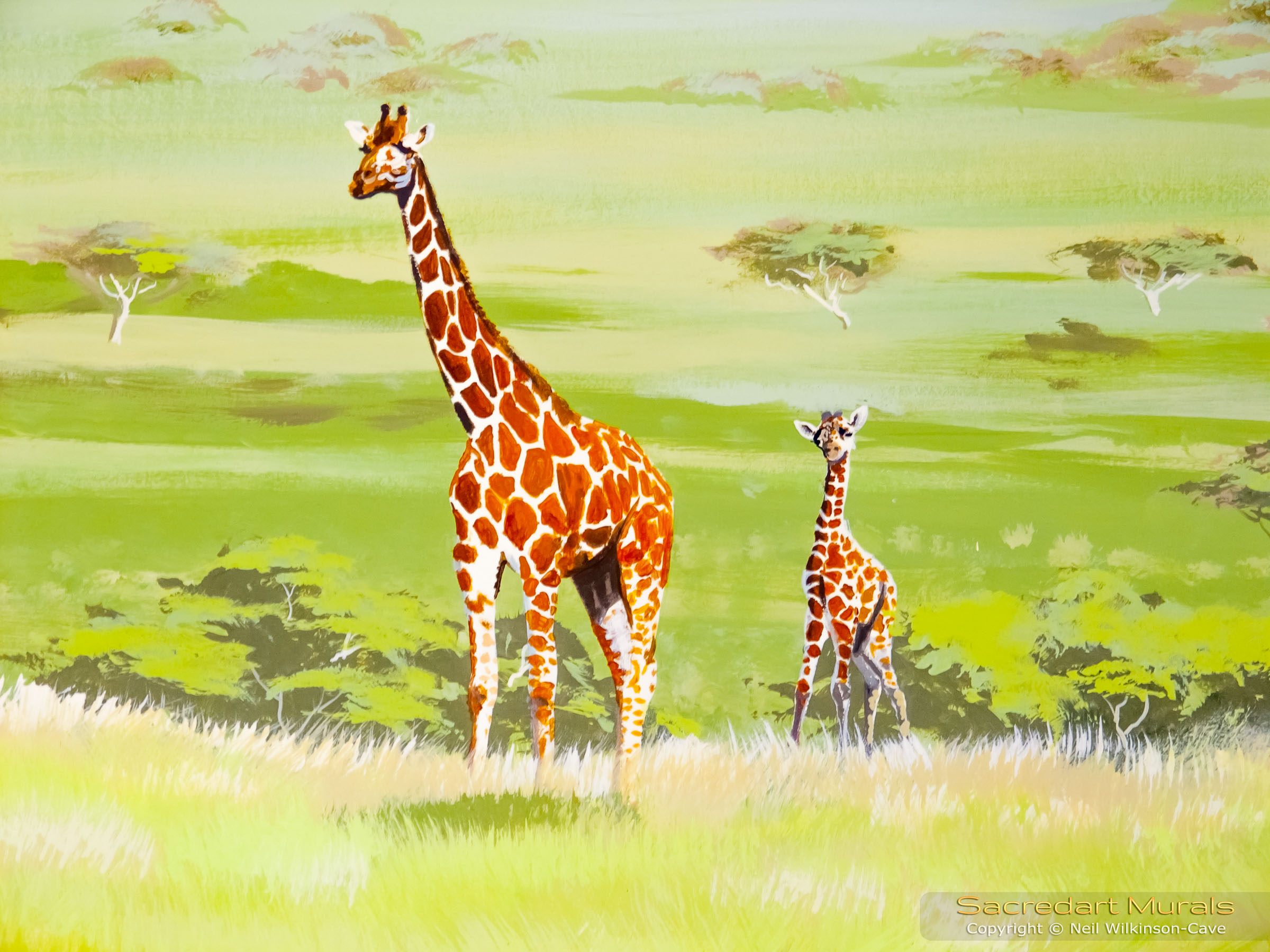 Giraffes mothr and baby in mural